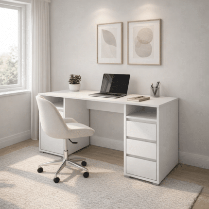 مكتب بوحدة  ادراج و تخزين ابيض 150 * 55 - W-522