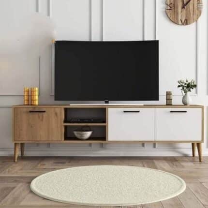 وحدة تليفزيون ام دي اف ابيض و بيج - 45×180×30 سم - W-433