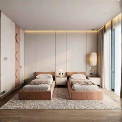 سرير - خشب ام دي اف - وردي - متعدد المقاسات - W-468