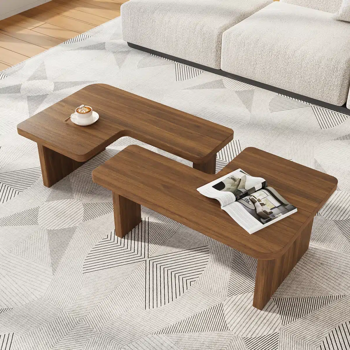 Table+basse+Mid-Century+moderne+en+bois+pour+le+salon,+table+d'appoint+réglable+gratuite,+ensemble+de+2-398776097